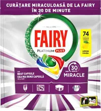 Tablete pentru mașina de spălat vase Fairy - Platinum Plus, 30 Мinute Miracle, 74 buc