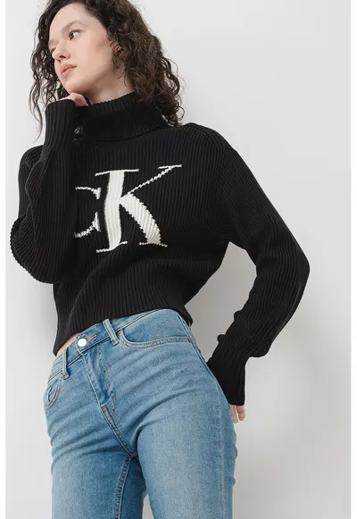 Pulover crop cu imprimeu logo - Negru/Alb murdar