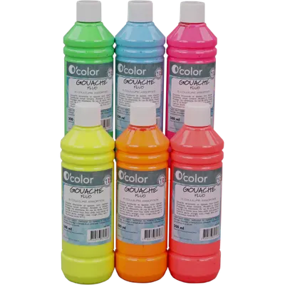 Guasa lavabila 6 x 500 ml, culori fluorescente