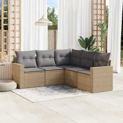 vidaXL Set canapele de grădină cu perne, 5 piese, bej, poliratan