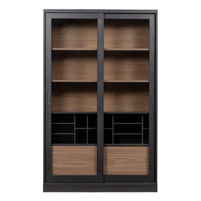 Vitrină neagră/în culoare naturală din lemn de pin cu ușă glisantă 125x200 cm James – WOOOD