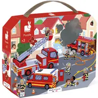 Puzzle pentru copii in valiza Janod - Pompieri, 24 piese