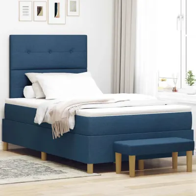 vidaXL Pat cu arcuri cu headboard albastru 200 x 120 cm țesătură
