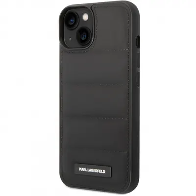 Husa pentru Apple iPhone 14 Plus, Karl Lagerfeld, Quilted Puffy Metal Logo, Neagra