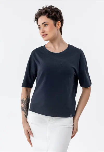 Tricou dama din bumbac - uni - Comfort Fit - T-Rodos - albastru marin - Bleumarin