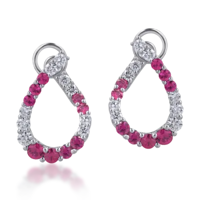 Cercei din aur alb cu rubine de 1.55ct si diamante de 1.09ct