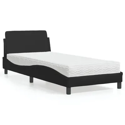 vidaXL Pat cu saltea, Dover, negru, 90x200 cm, piele ecologică