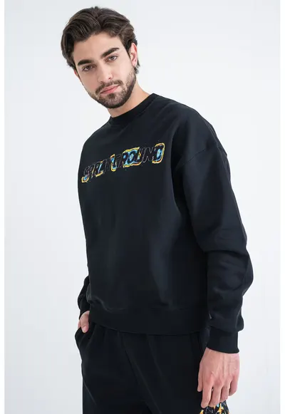 Bluza de trening din bumbac cu imprimeu logo pe piept - Negru/Galben/Albastru