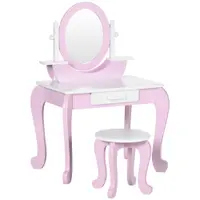 ZONEKIZ Set de Toaletă Machiaj, Măsuță de Machiaj cu Oglinzi și Taburet pentru Copii, Vârsta 3-6 Ani, 65,5x46x93 cm, Roz | Aosom Romania