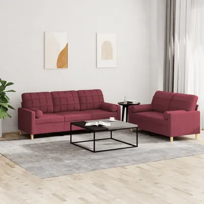 Gossi set canapea cu perne, 2 piese, rosu vin, material textil