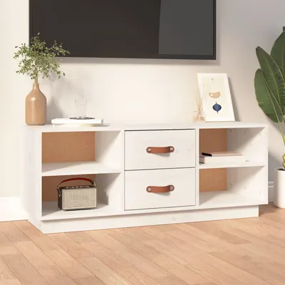 vidaXL Comodă TV, alb, 100x34x40 cm, lemn masiv de pin