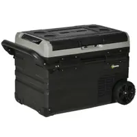 Outsunny Frigider Auto 40L cu Iluminare LED Compresor Frigider Portabil cu Mânere Role de Transport Barcă Călătorii 12/24V DC și 110-240V AC Gri+Negru | Aosom Romania