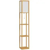 HOMCOM Lampă de Podea cu Rafturi de Depozitare Soclu E27 pentru Living Dormitor Birou Natural | Aosom Romania