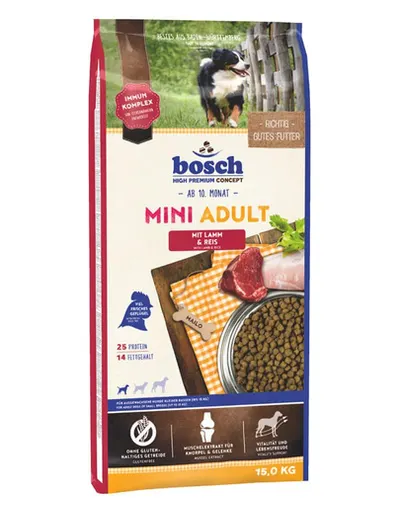 BOSCH Mini Adult Hrana uscata caini adulti de talie mica, cu miel si orez 15 kg