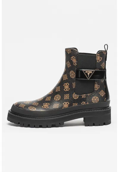 Ghete Chelsea de piele ecologica cu logo - Negru/Maro