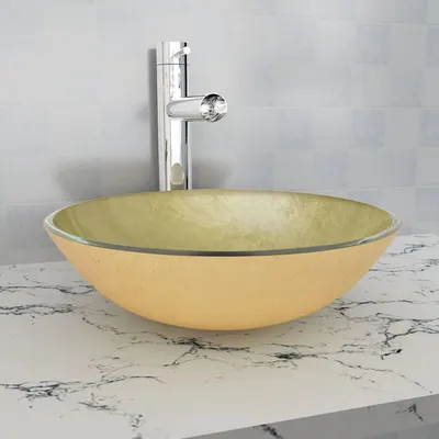 vidaXL Chiuvetă din sticlă securizată, 42 cm, auriu