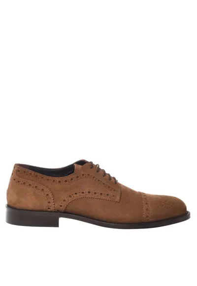 Pantofi brogue de piele intoarsa - Maro