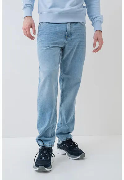 Blugi relaxed fit de denim cu buzunare - Albastru deschis melange