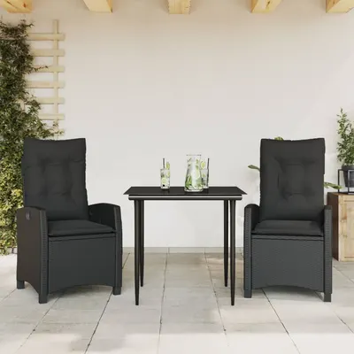 Gossi set mobilier de gradina cu perne, 3 piese, negru, poliratan