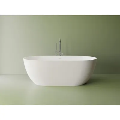 Cada freestanding compozit Marmite Lagos, 167 x 81 cm, ovala, alb lucios, cu preaplin.