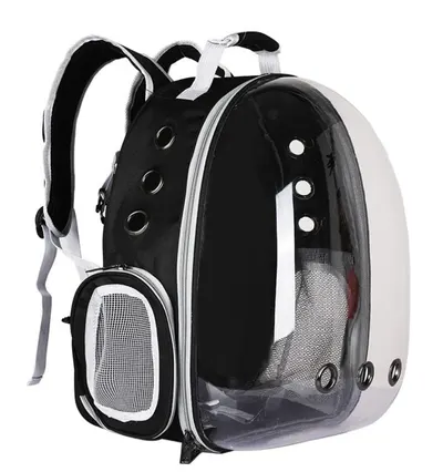 Rucsac transport animale de companie Jumi, model capsulă spațială, cu ventilație, fund rigid și fereastră transparentă, negru