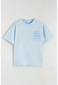 Tricou din bumbac cu insertie din dantela - Albastru pastel