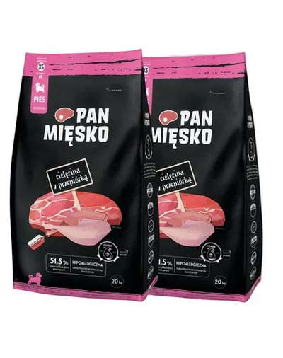 PAN MIĘSKO Hrană uscată cu vițel și prepeliță pentru căței XS 2x20 kg