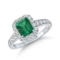 Inel din aur alb cu smarald emerald de 0.14ct si diamante de 0.66ct