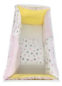 Set 6 aparatori protectii laterale patut 140x70 cm Galben-roz- stelute