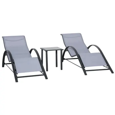 Outsunny Set 2 Sezlonguri de Gradina si 1 Masuta cu Raft din Sticla Negru | Aosom Romania