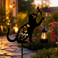 Lampa solara de gradina, decoratiune metalica, Pisica
