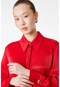 Camasa de satin cu guler - Rosu vermillion