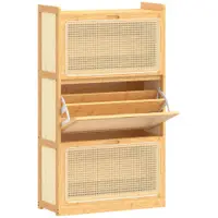 HOMCOM Pantofar Îngust din Bambus cu 3 Sertare Rabatabile din Ratan pentru 18-21 Perechi de Încălțăminte 69x29x119,8 cm Natural | Aosom Romania
