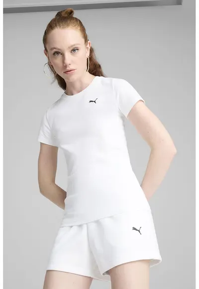 Tricou cu decolteu la baza gatului si monograma - Alb