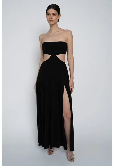 Rochie cu decupaj in talie Gloria - Negru