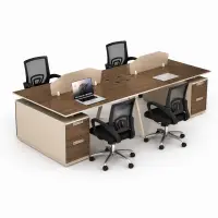 Set Nova 4 & FlexiPro - Birou operational cu 4 posturi, sertare laterale fixe si Scaun de birou ergonomic cu spatar mesh