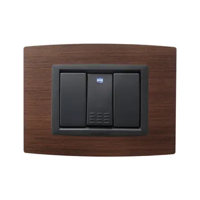 Placa Vitra lemn nuc natural, 3 module, mod comanda gri