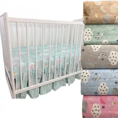 Cearsaf 120x60 cm cu volanas in fata din bumbac cu imprimeu Nori cu luna