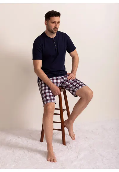 Pijama Barbati Carouri Bumbac TWIN - Bleumarin