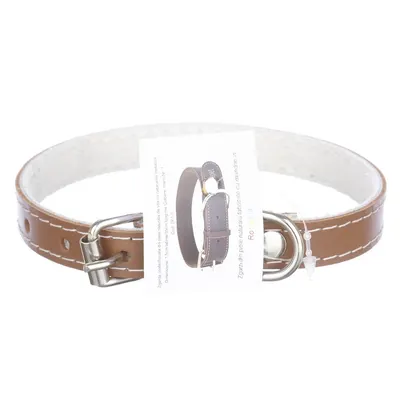 Zgarda din piele, maro, pentru caini de talie mica, 1.5 cm x 35 cm