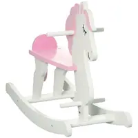 HOMCOM Căluț Balansoar pentru Copii de 1-3 Ani din Lemn cu Ghidon și Pedale Suport 50 kg 68x27x46,5 cm Alb și Roz | Aosom Romania