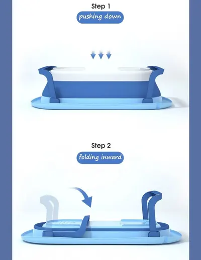 Set Cadita pliabila Little Mom Blue cu termometru integrat, hamac, picioare anti-derapante, dop evacuare, fara bpa, varsta recomandata 0 luni+