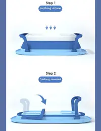 Set Cadita pliabila Little Mom Blue cu termometru integrat, hamac, picioare anti-derapante, dop evacuare, fara bpa, varsta recomandata 0 luni+