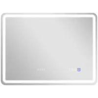 HOMCOM Oglindă de Baie cu Lumină LED 80x60 cm cu Bluetooth 3 Culori de Lumină Ceas Digital Funcție Anti-abur Funcție de Memorie | Aosom Romania