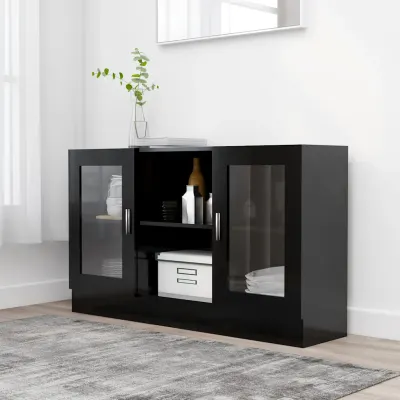 vidaXL Dulap cu vitrină, negru, 120 x 30,5 x 70 cm, lemn prelucrat