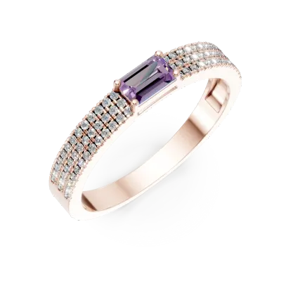 Inel din aur roz cu safir roz baguette de 0.3ct si diamante microsetting de 0.2ct