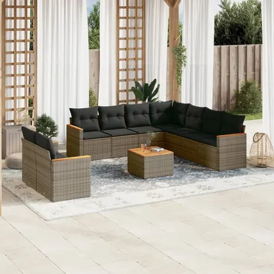 Gossi set mobilier de gradina cu perne, 10 piese, gri, poliratan