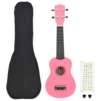 vidaXL Set ukulele Soprano pentru copii, cu husă, roz, 23"