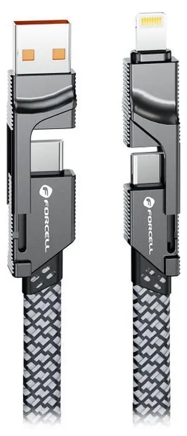Cablu Forcell - F-Energy C241 4 в 1, USB-C/USB-A, USB-C/Lightning, 60W, 1m