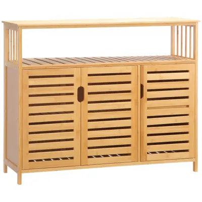 HOMCOM Bufet mobilier de depozitare 3 uși deschise și rafturi din bambus 100 x 35 x 82 cm natural | Aosom Romania
